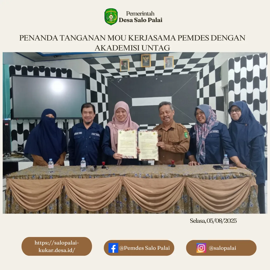 Penanda Tanganan MOU Kerjasama Pemerintah Desa Salo Palai Dengan Akademisi Universitas 17 Agustus 1945 Samarinda